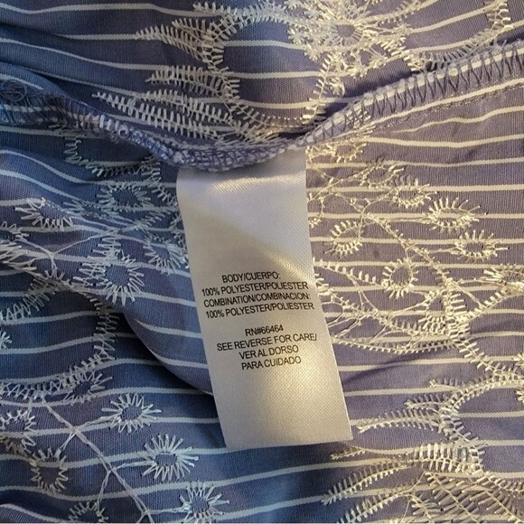 Sandra Darren blue white stripped dress with embroidered bottom - Picture 4 of 5